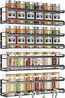 Bunoxea 4-Pack Wall Mounted Spice Rack Organizer - Space-Saving Black Metal Holders for Kitchen Cabinets, Pantry Doors, Screw or Adhesive Install