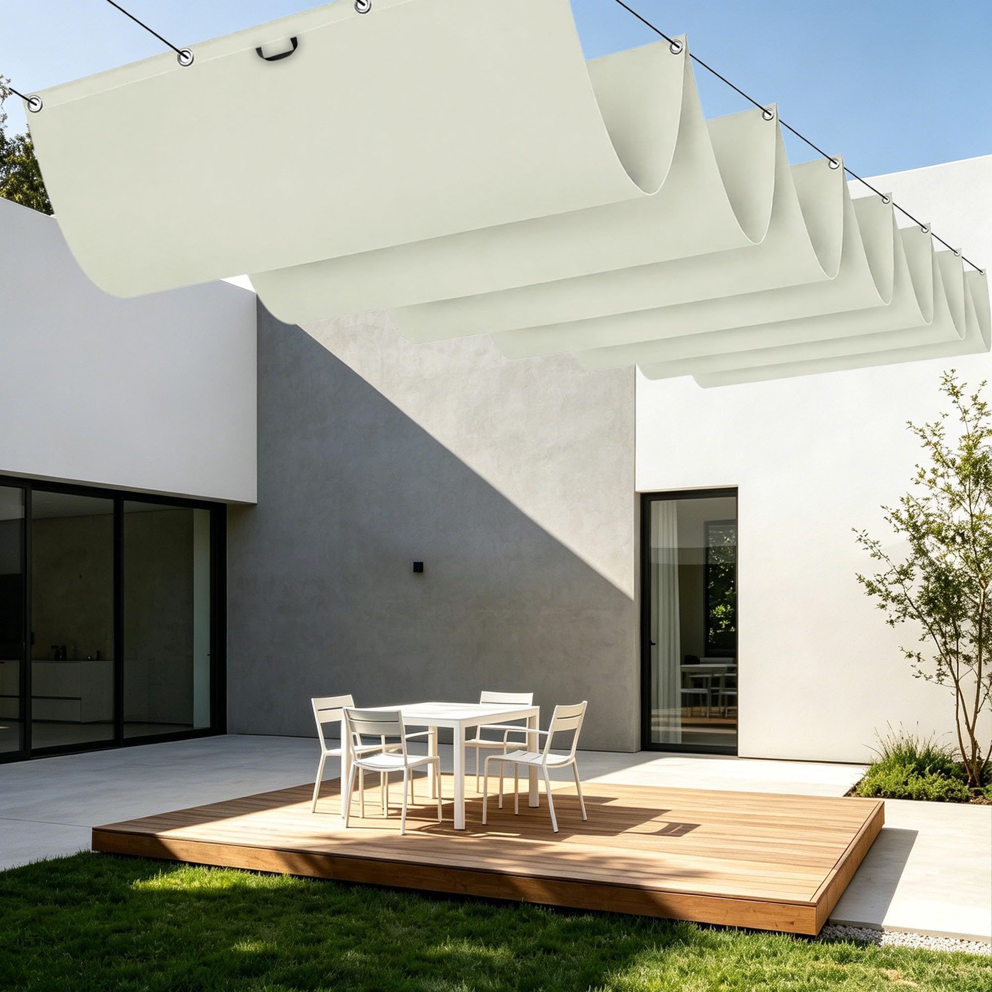 Toile ombrage exterieur anti UV imperméable blanc cassé pour protéger la terrasse du soleil