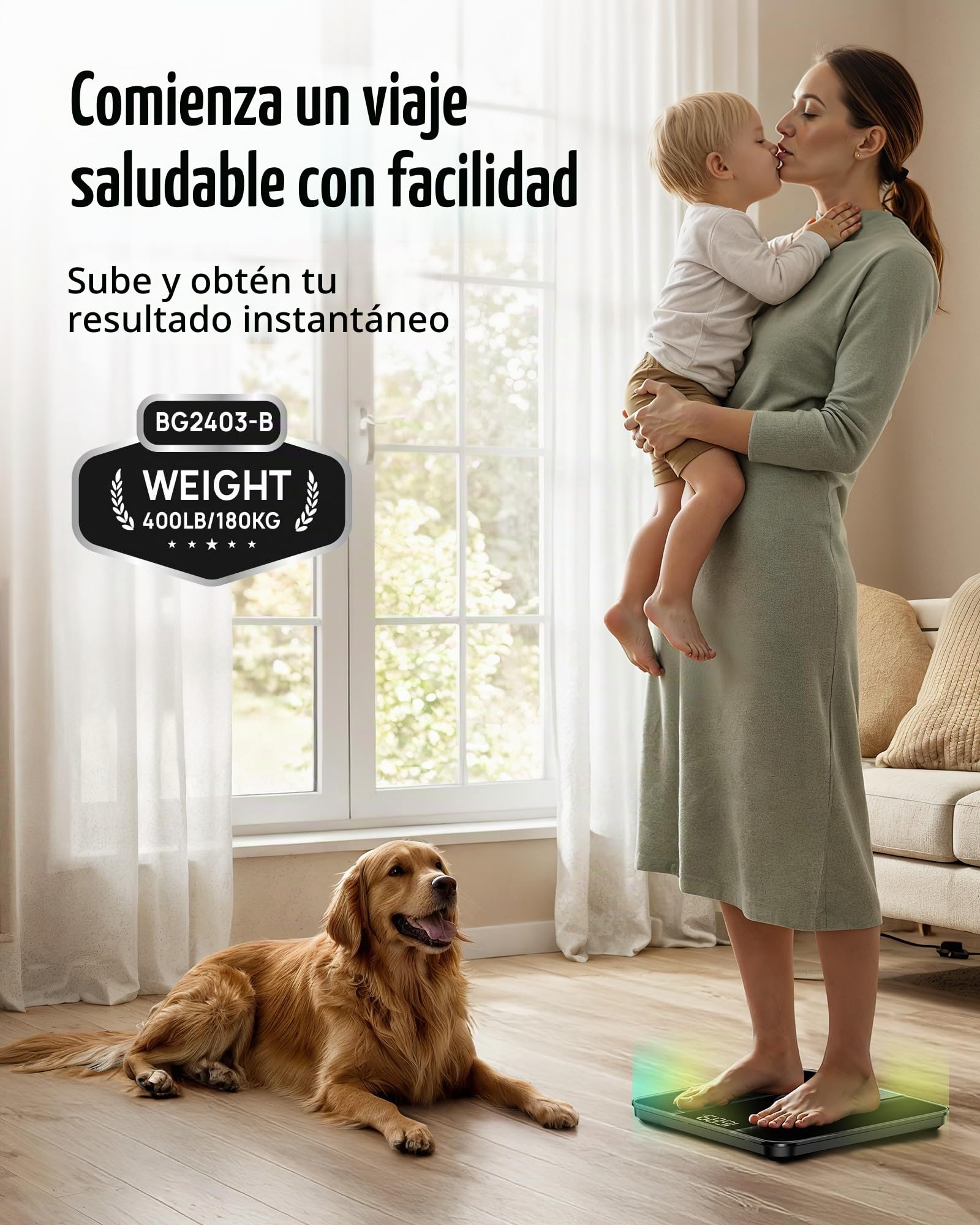 Báscula de baño digital RunStar, báscula de alta precisión, con pantalla LED retroiluminada, precisa con vidrio templado de 6 mm, 180 kg/400 lb