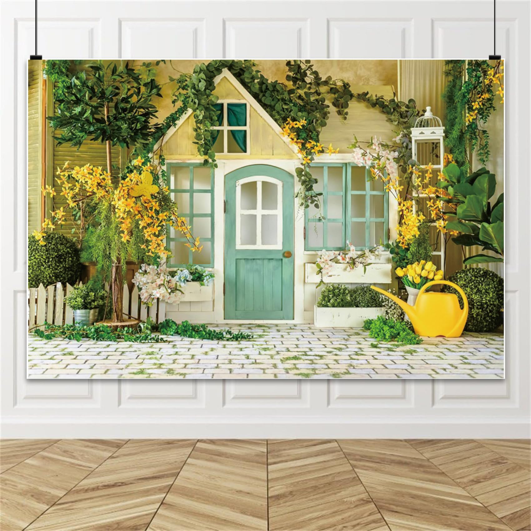 トップス house on the hill Yellow flower 80cm Amazon.com : Renaiss 7x5ft Leafy Flowers Wood Door Backdrop Wooden