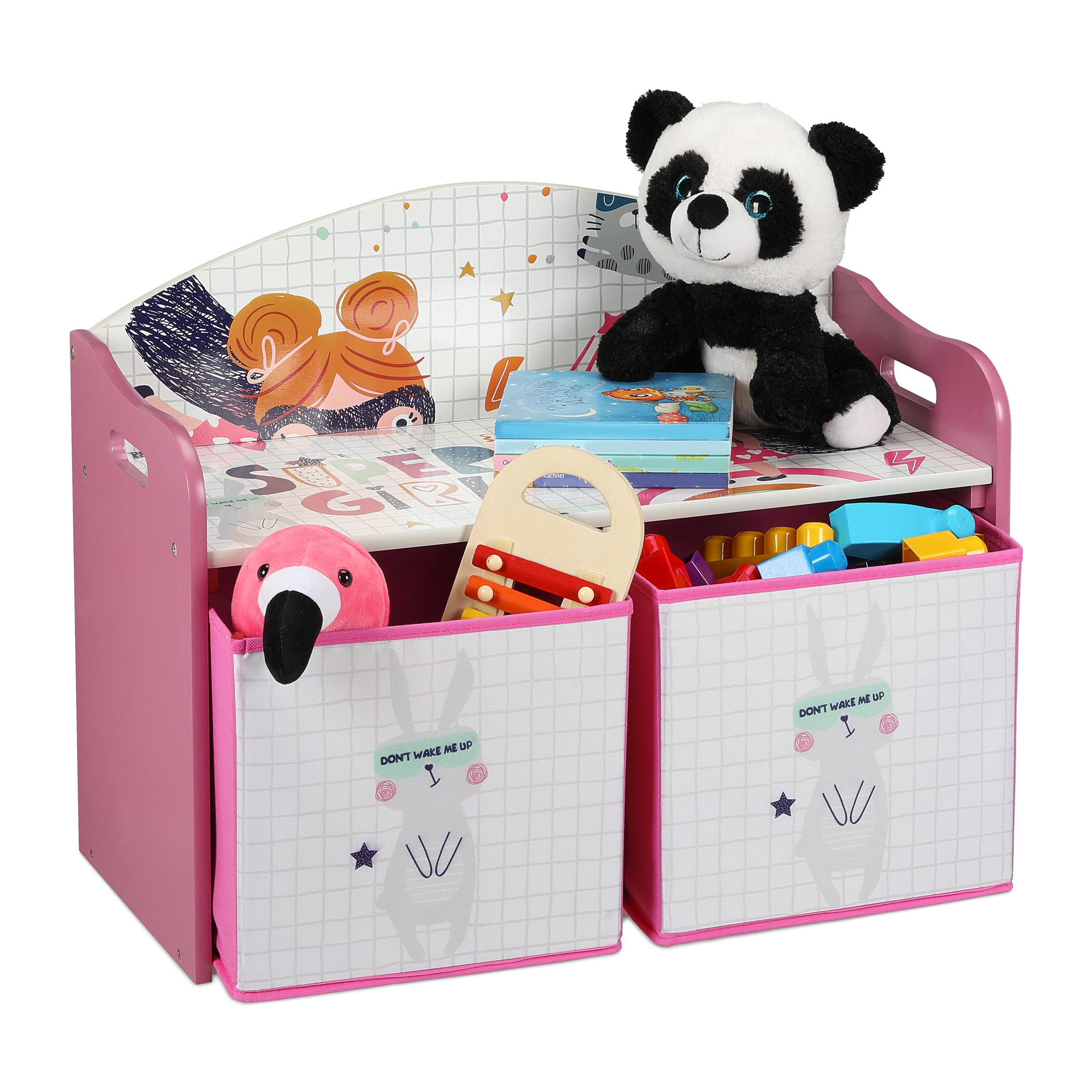 Relaxdays Scaffale Porta Giochi, 2 Box in Tessuto, Organizer per la Cameretta, HxLxP: 49 x 62,5 x 30 cm, Multicolore