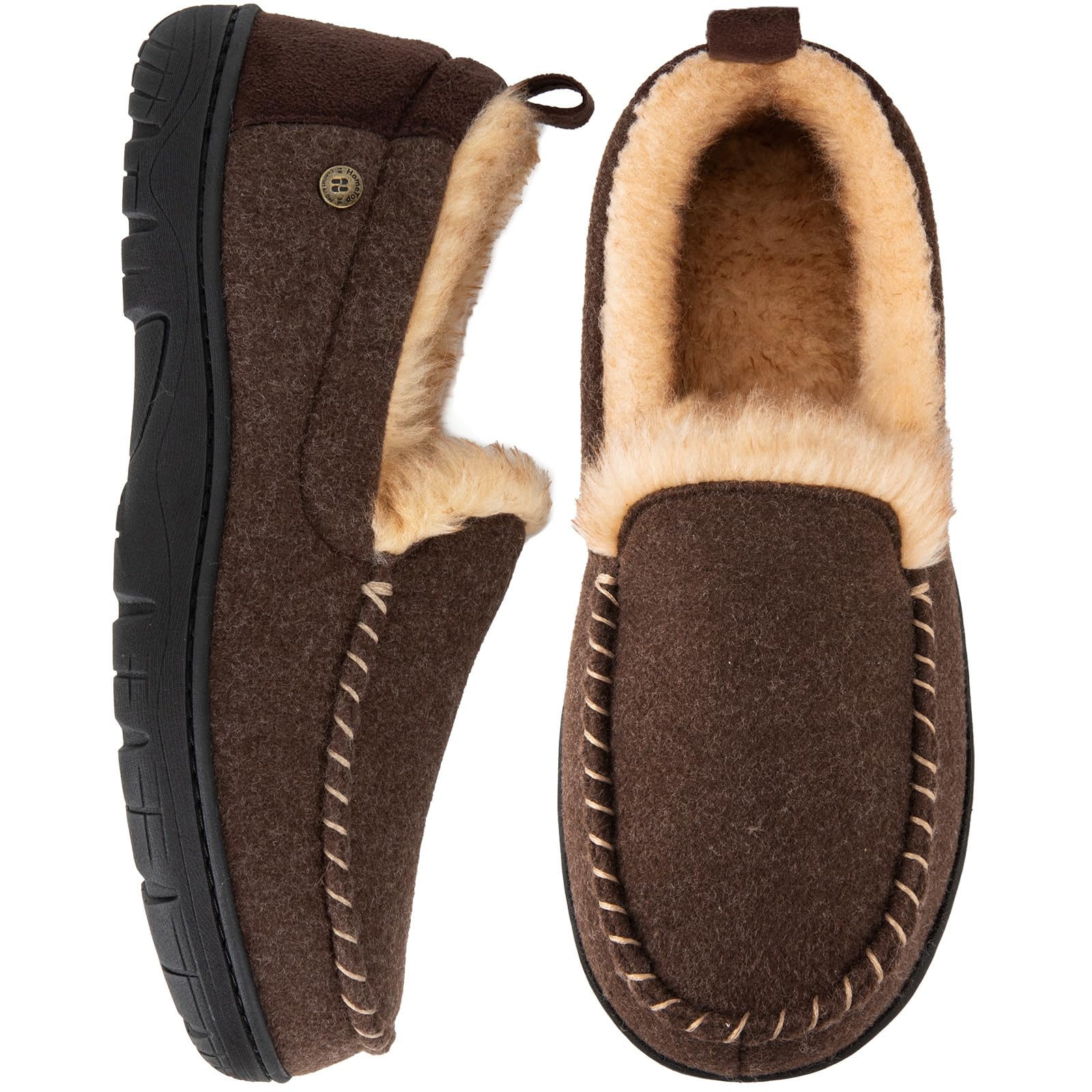 HomeTop Mens Memory Foam Moccasin Slippers Indoor and Outdoor Warm Fuzzy Fleece House Shoes