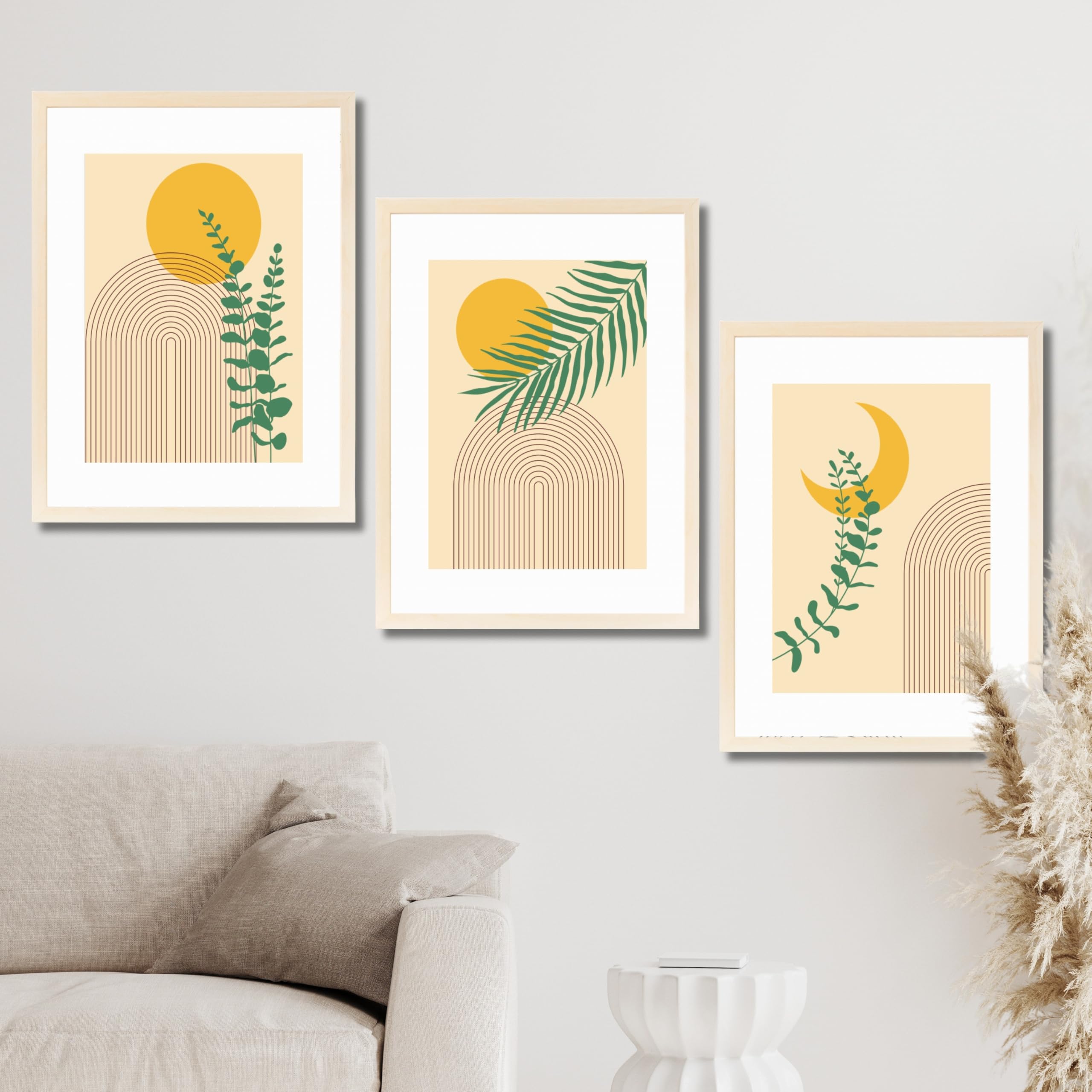CRAFT QUEST Wall Art Decor Paintings | Set of 3 BOHO Wall Art Frames for Home Decoration | Ideal for Living Room, Bedroom & Office (Natural, 10 x13 Inches Each Frames)