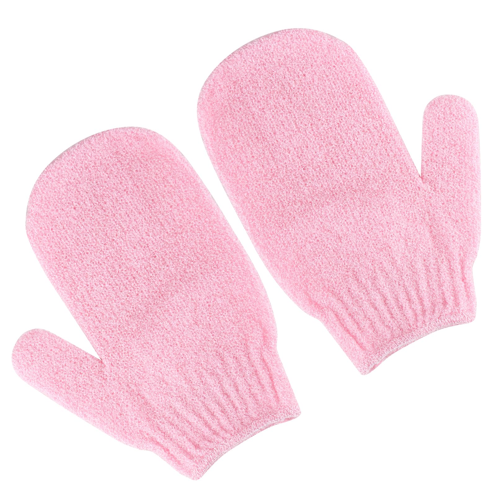 Exfoliating Gloves, 2pcs Bath and Body Exfoliator Mitts, Bamboo Shower Gloves, Scrubs Away Ingrown Hair and Dead Skin, for Shower, Spa, Massage and Dead Skin Cell Remover Loofah (pink)