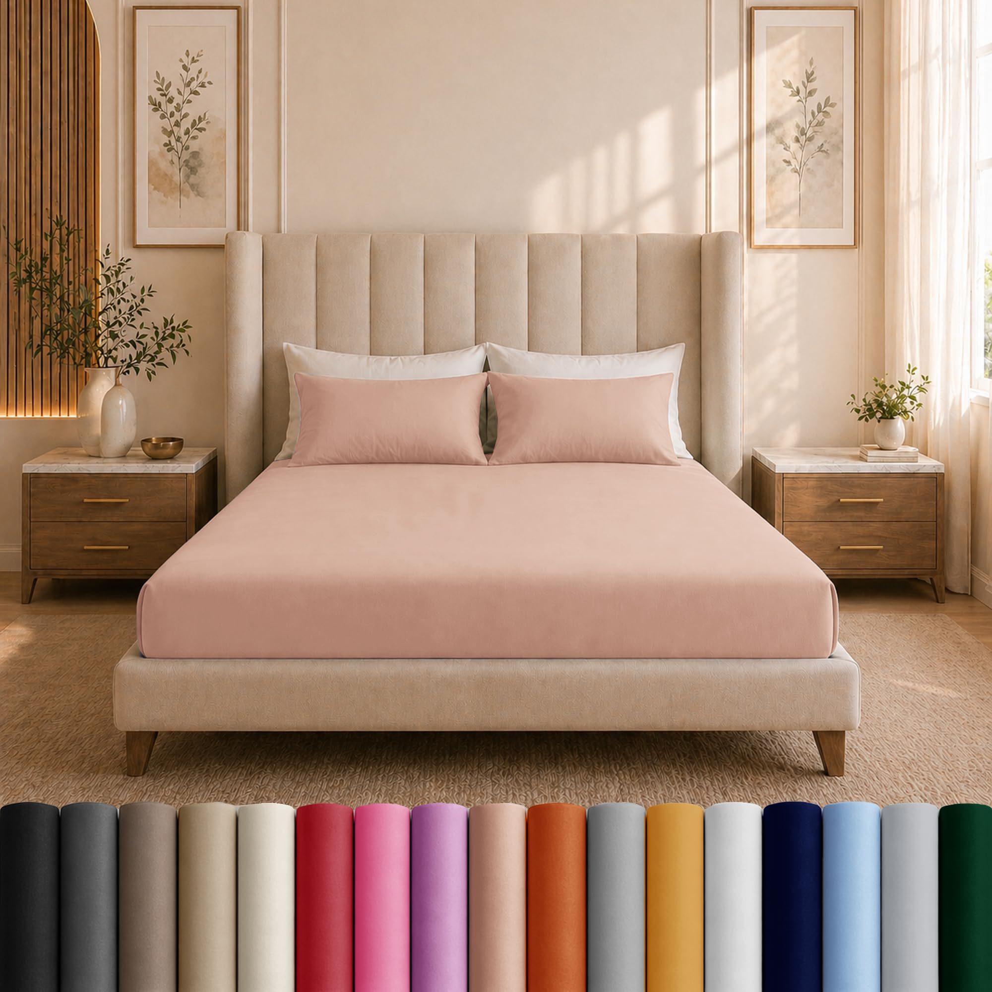Moonlight Bedding Peach King Size Fitted Sheets - 25Cm Deep King Fitted Bed Sheets - Soft Brushed Fabric Shrinkage, Wrinkle Free And Fade Resistant Easy Care Bed Sheet (152 X 200 Cm)