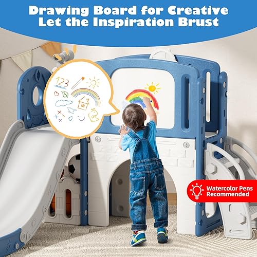 Miniatura 4 de Glaf Tobogán 9 en 1 para niños pequeños, parque infantil para interiores, toboganes para bebés de 1 a 3 años de edad, patio trasero con aro de