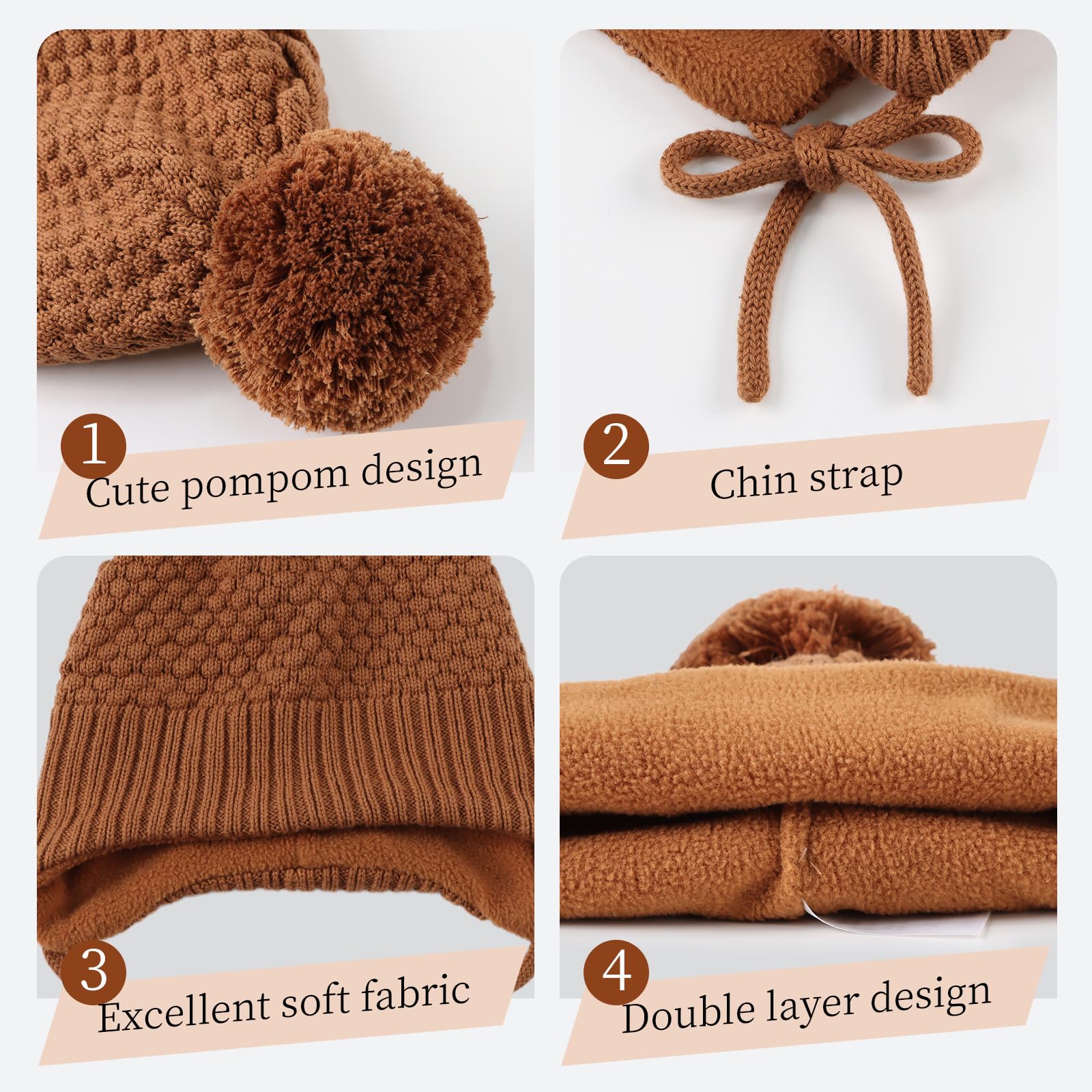 Gorro de invierno para bebé niña, forro polar, gorro de punto con orejas, 0-8 años