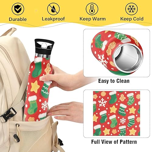 Miniatura 4 de Merry Christmasgreen Christmas Stockings Lightweight Water Bottles With Straws Leak-proof Double Wall Vacuum Insulated for Sport Gym Outdoor Travel