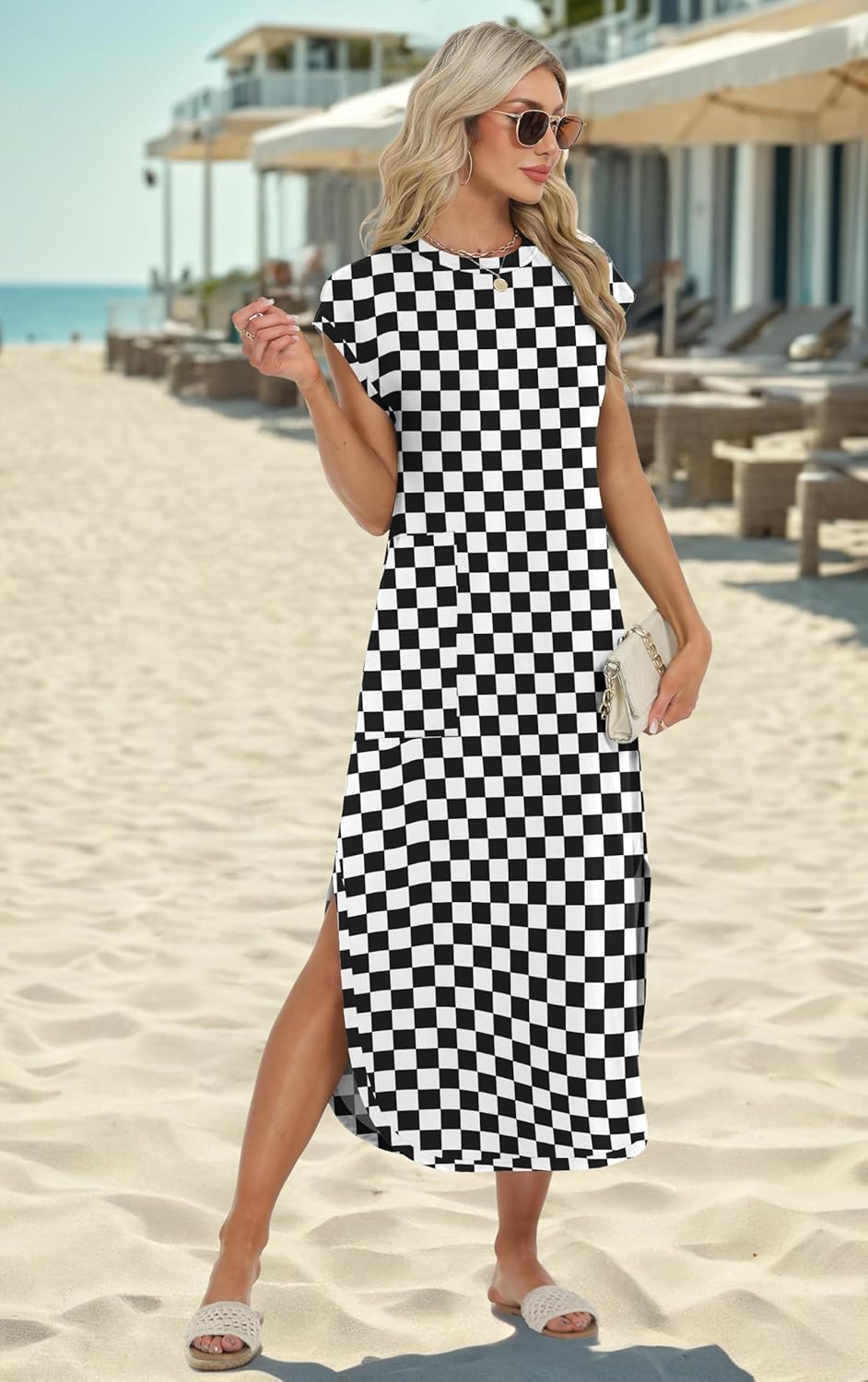 HiMONE Beach Vacation Dresses for Women 2025 Sundress Cap Sleeves Casual Maxi Beach Dress with Pockets XS-2XL - Image 5