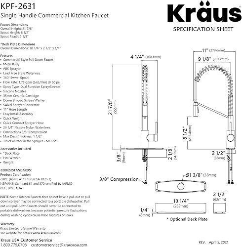 Miniatura 3 de KRAUS KPF-2631SFACB Oletto - Grifo de cocina monomando de estilo comercial extraíble con montaje superior QuickDock, bronce champán antiguo