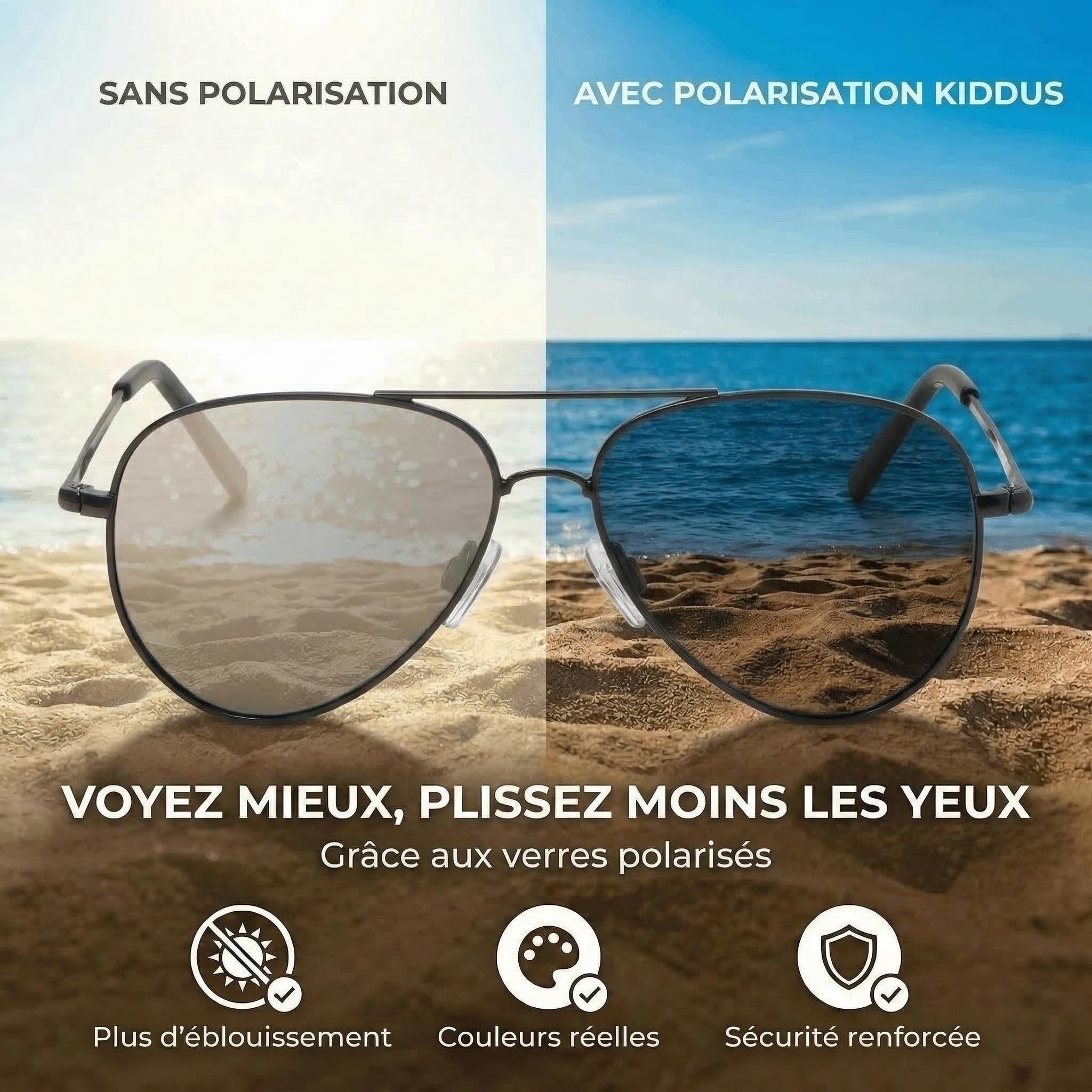 Kiddus Lunettes de Soleil Polarisées Enfant 9 10 11 12 Ans, UV400 CAT3, Protection Solaire Fille Garçon, Monture Métal Résistante, CE ISO REACH - 5