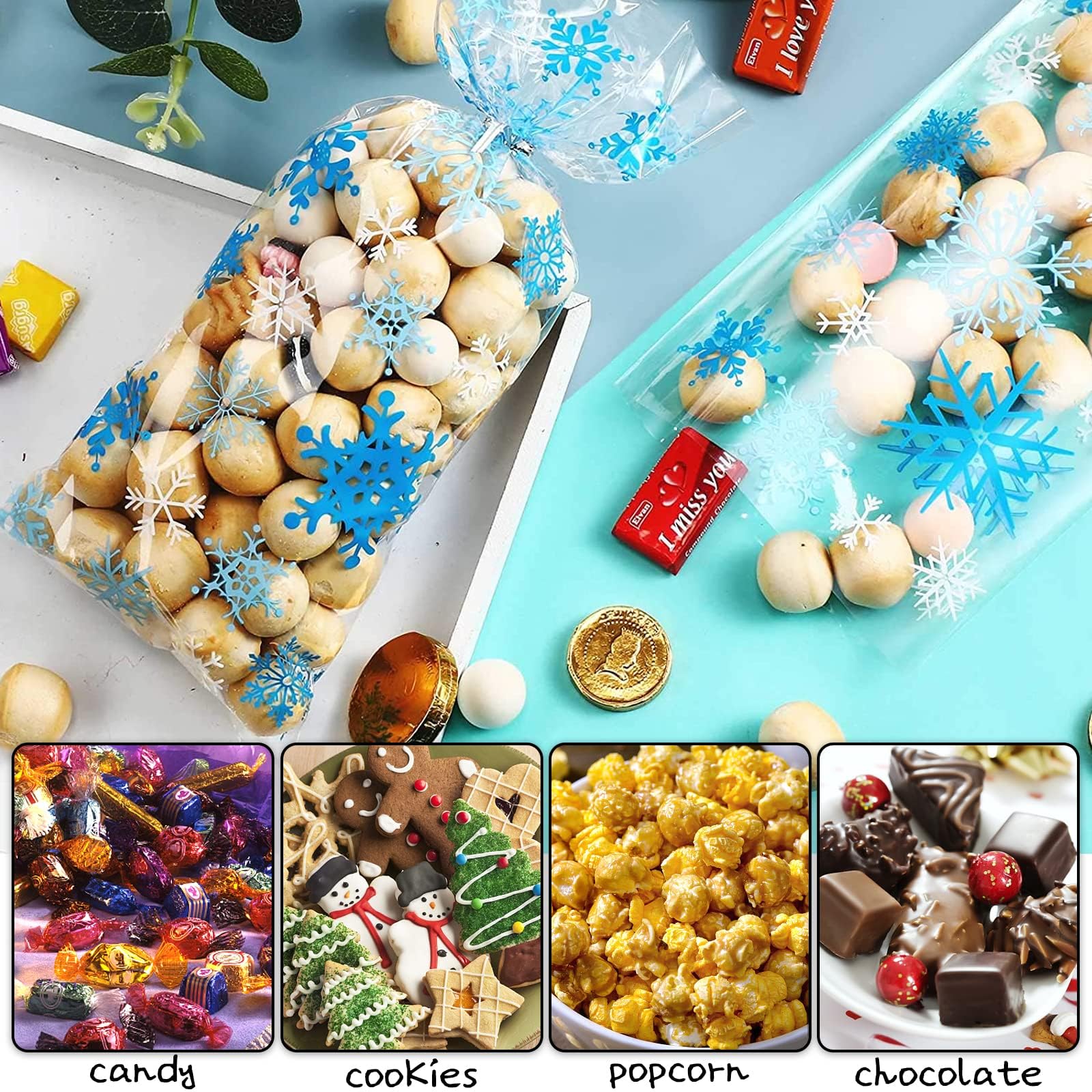 100 sacchetti di plastica natalizi per caramelle e biscotti, sacchetti