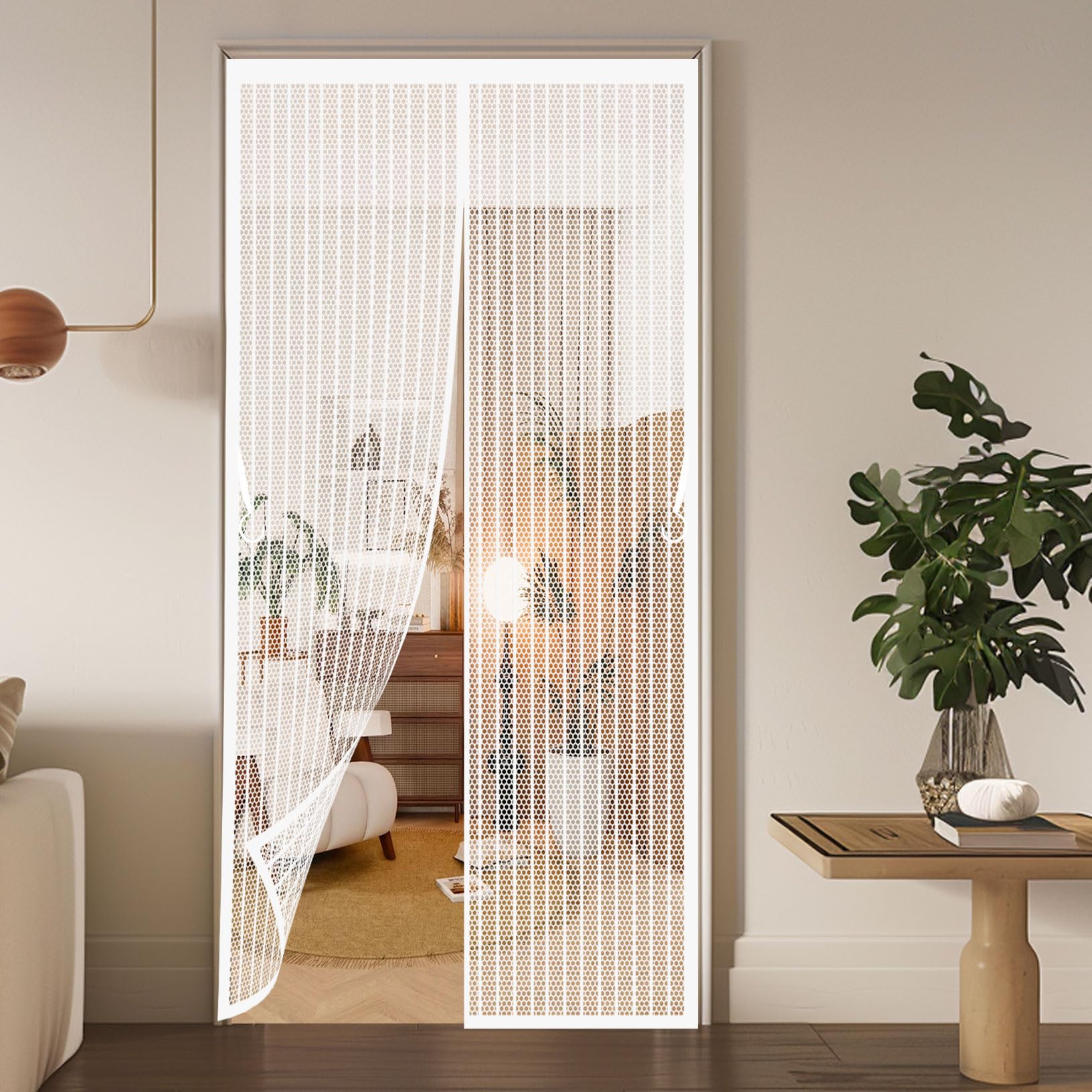 Magnetic Screen Door 80 x 268 cm Self-Closing, Keep Bugs Out Lets Fresh Air in Pets Proof Screen Door Self Sealing No Gap, Pet-Friendly for Living Room, Kitchen, Bedroom, White
