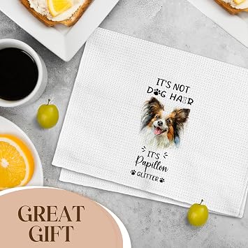 Funny Papillon Dog Kitchen Towels, Papillon Dogs Gifts for Women Dogs Mom Lovers, It's Not Dog Hair Glitter Pet Decorative Hand Tea Dish Towel for Bathroom Kitchen Decor, 16x24 Inch