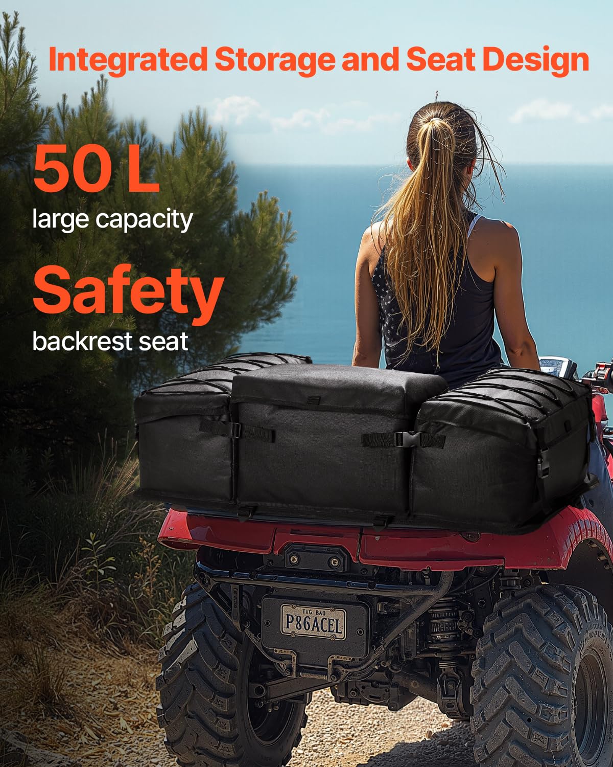 VEVOR Borsa Portaoggetti Posteriore ATV 50 L Tessuto Oxford 600D con Cuscino in Spugna e Portabottiglie