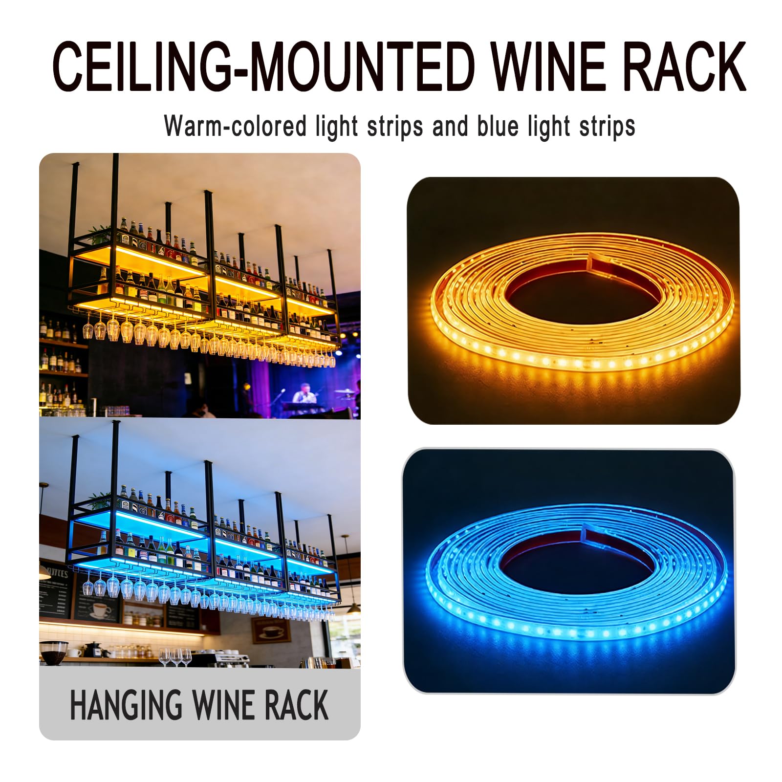 Clasificador de Vinos Colgante, Portavelas para Copas de Vino en Metal, Soporte de Almacenamiento de Vino de 2 Niveles,Exhibidor de Bar,Ideal para Bares,Restaurantes,Cafeterías y Cocina (negro, 80cm)
