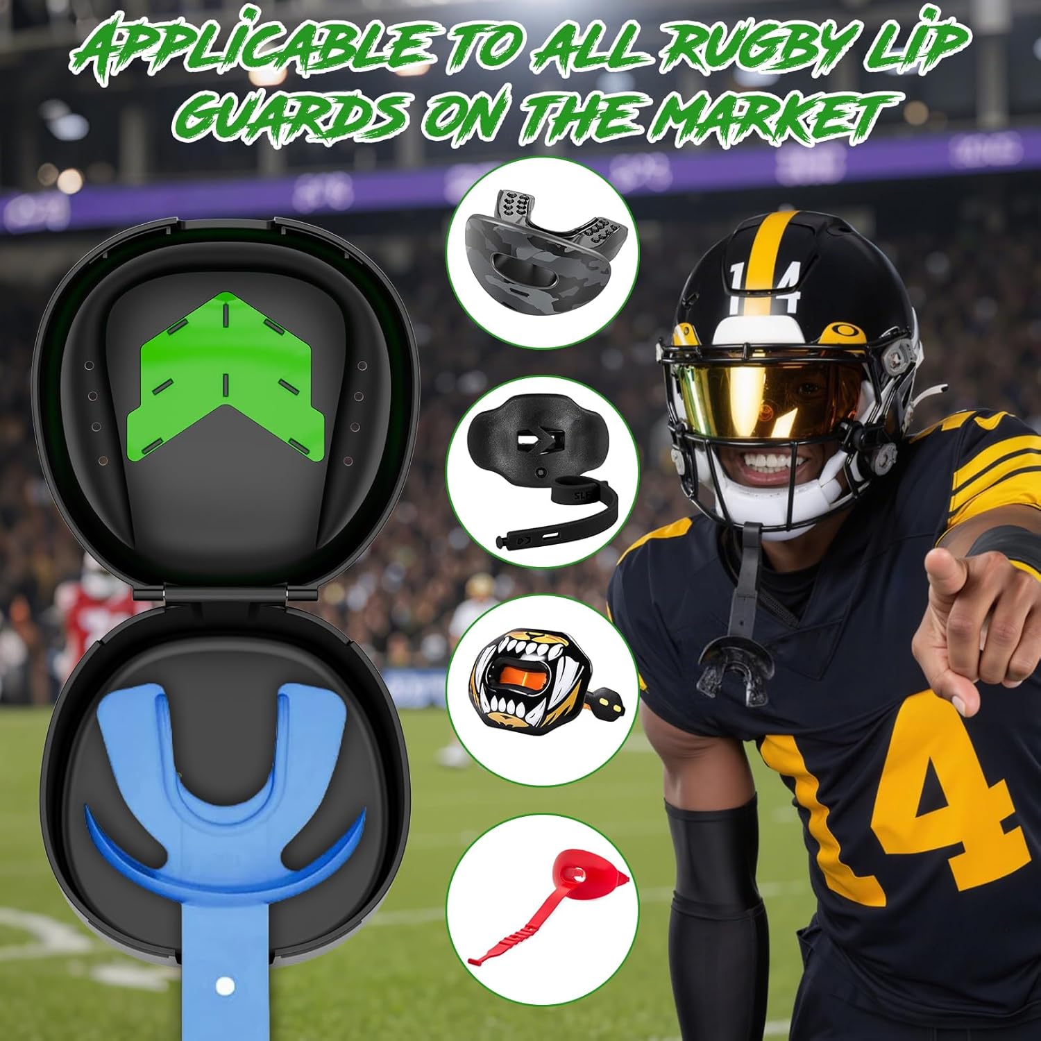 ARGOMAX Mouth Guard Case Sports, Professional Storage of Mouthguards with Lip Protection, Compatible with Various Brands of Football Lip Guard, Black+Green. - Image 6