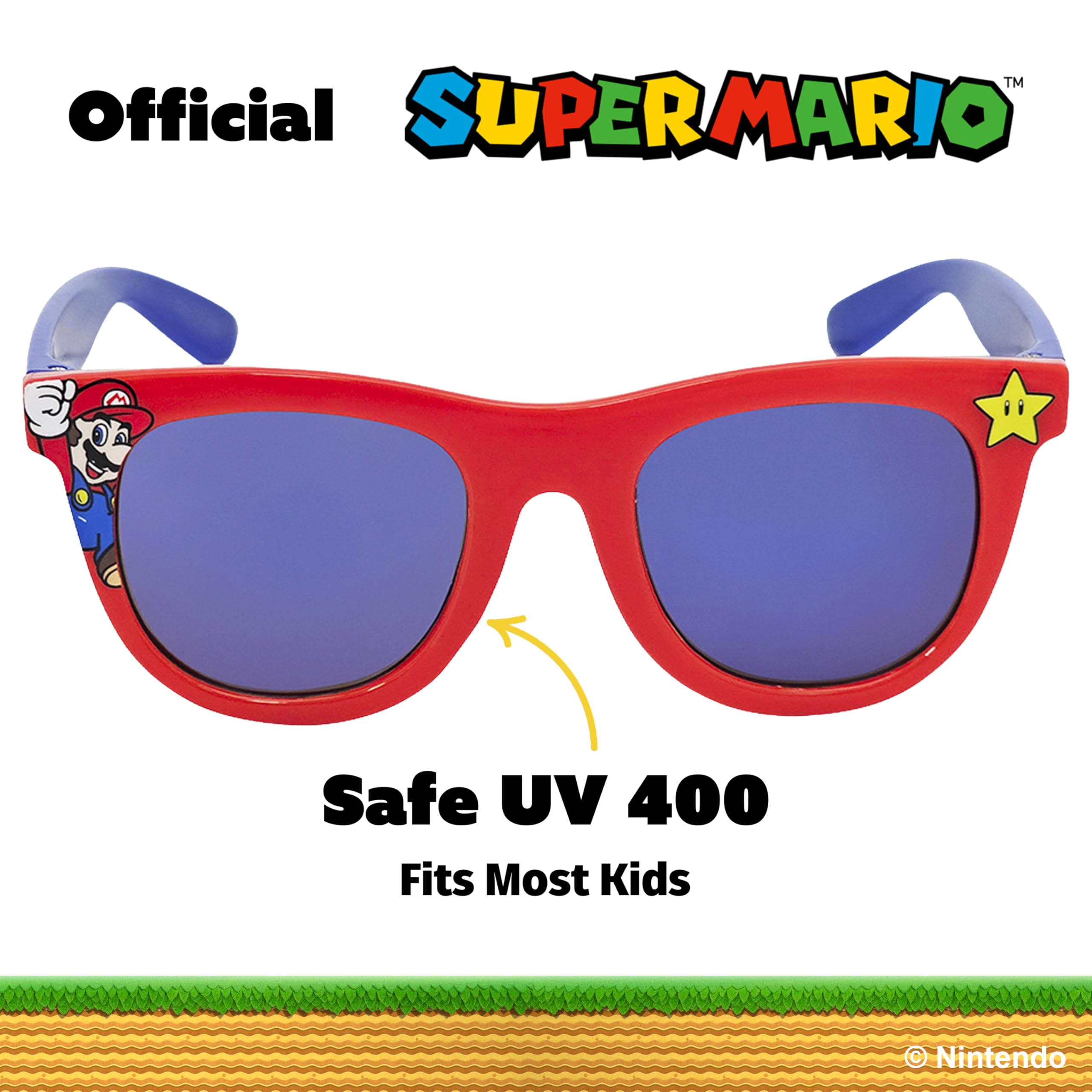ARKAID Super Mario - Gafas de sol con funda suave | Paquete de 2 lentes con licencia oficial | UV 400 | Talla única para la mayoría de los niños