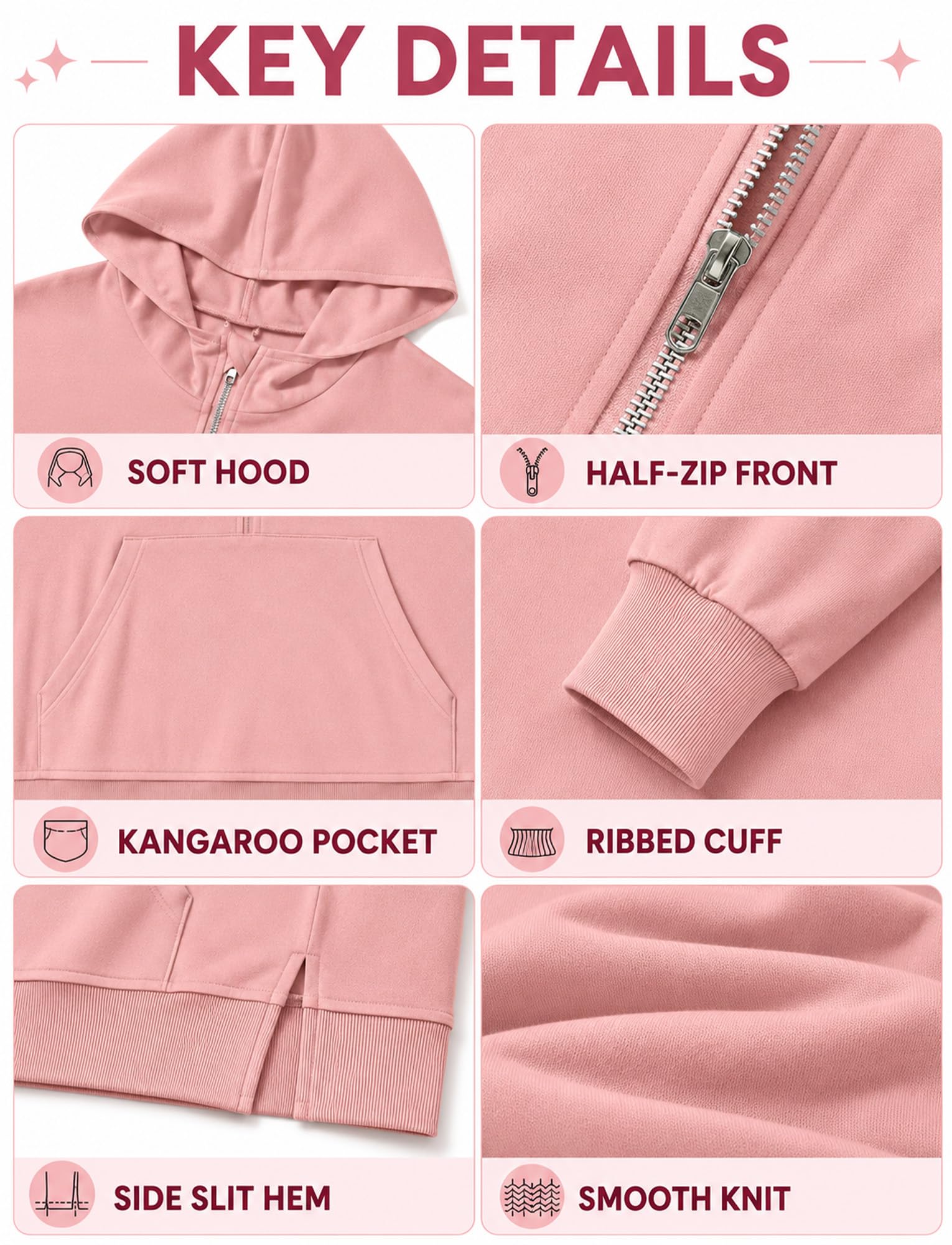 FEOYA Damska bluza z kapturem, oversize, z zamkiem błyskawicznym, z długim