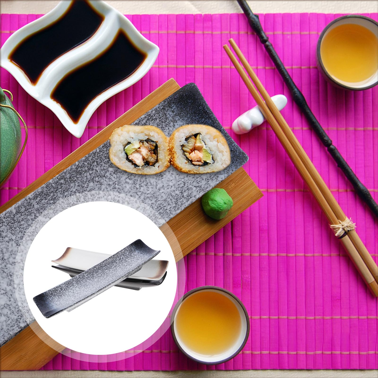 Lot de 3 Assiettes à Hors-d'œuvre Rectangulaires en Céramique Style Japonerie pour Restaurants et Hôtels, Plat de Service pour Sushi et Amuse-Gueules Style Aléatoire