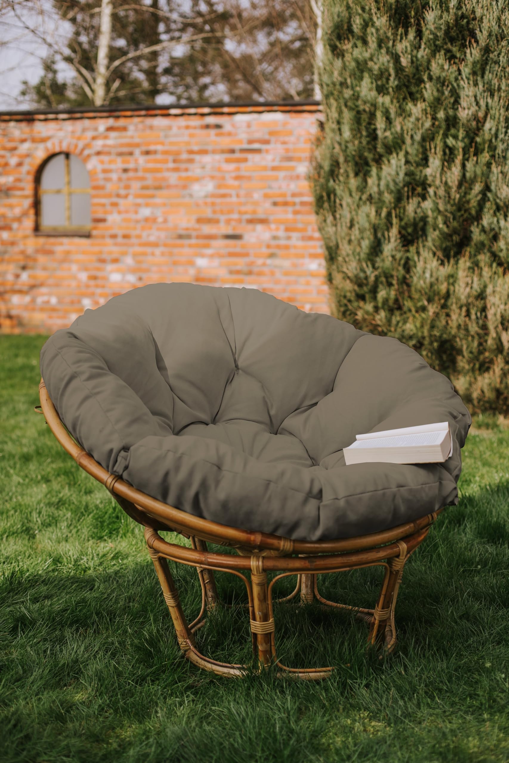 chilly pilley Coussin Rond pour Papasan Coussin De Fauteuil Jardin Coussin De Siège Matelassé avec Boucles (80cm, Argent)