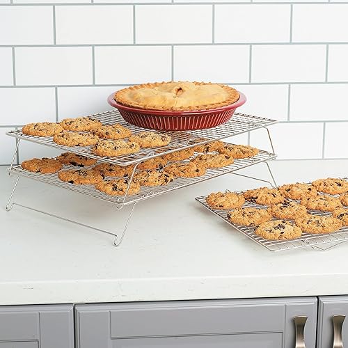 Miniatura 2 de Tebery Estante de acero inoxidable de grado 304 para hornear, 3 niveles, apilable, para hornear, cocinar, asar a la parrilla, 16.5 x 12 pulgadas