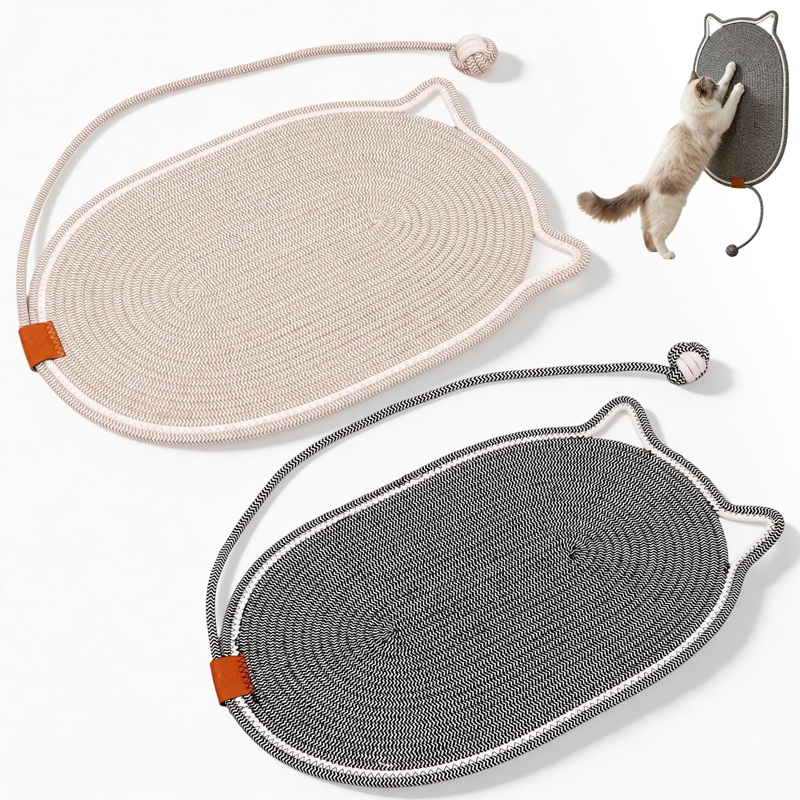 2Pcs Large Cat Scratching Mat 60x40cm Cotton Rope Scratch Pad Horizontal