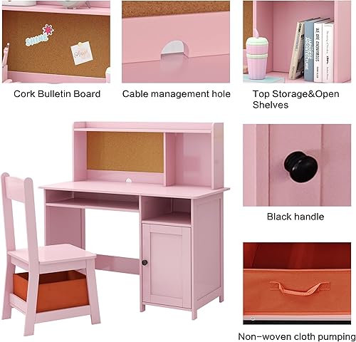 Miniatura 5 de TaoHFE Juego de Mesa y Silla Rosa para Niños Pequeños, Mesa y Sillas de Madera para Niños para Estudiar y Manualidades, Escritorio para Niños con