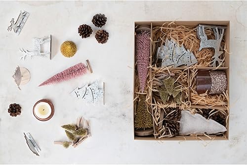 Miniatura 2 de Creative Co-Op Kit de jardín de velas con cepillo para botellas, árboles, candelitas, piñas, árbol de madera y tela y figuras de madera, caja de 15