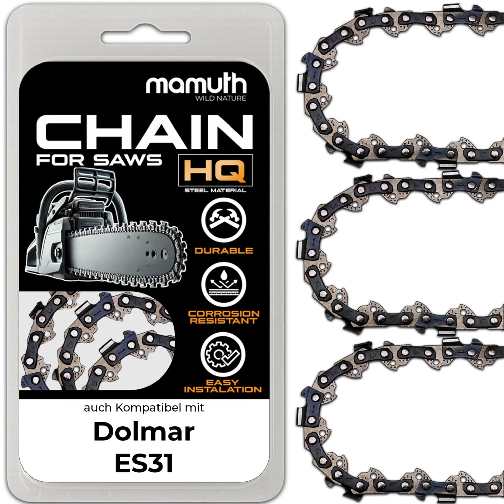3 x saw chains for Dolmar ES31-30 cm, 1.1 mm, 3/8 inch, 45 TG, robust chainsaw chain for precise cuts
