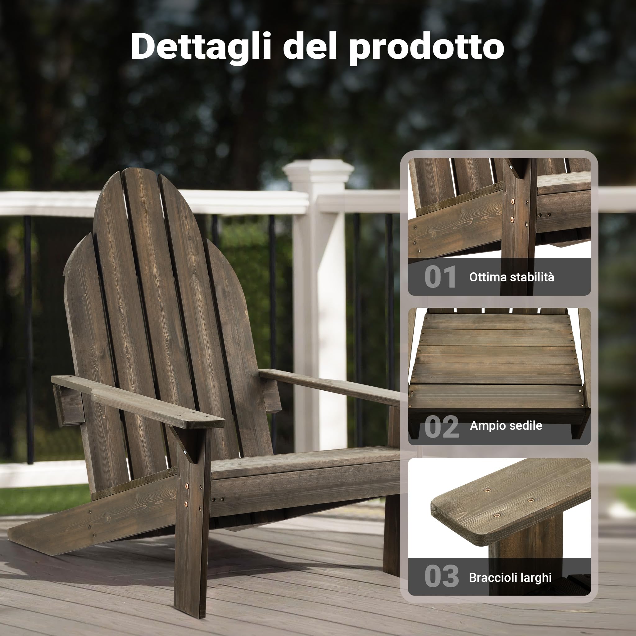 Wiltec sedia da giardino Adirondack 89 x 72 x 92.5 cm, legno FSC, per interno esterno