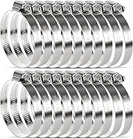 Vista 10 de Abrazadera de manguera, paquete de 10 abrazaderas de manguera de acero inoxidable, ajustables de 1-1/4 pulgadas a 2-1/4 pulgadas, abrazaderas