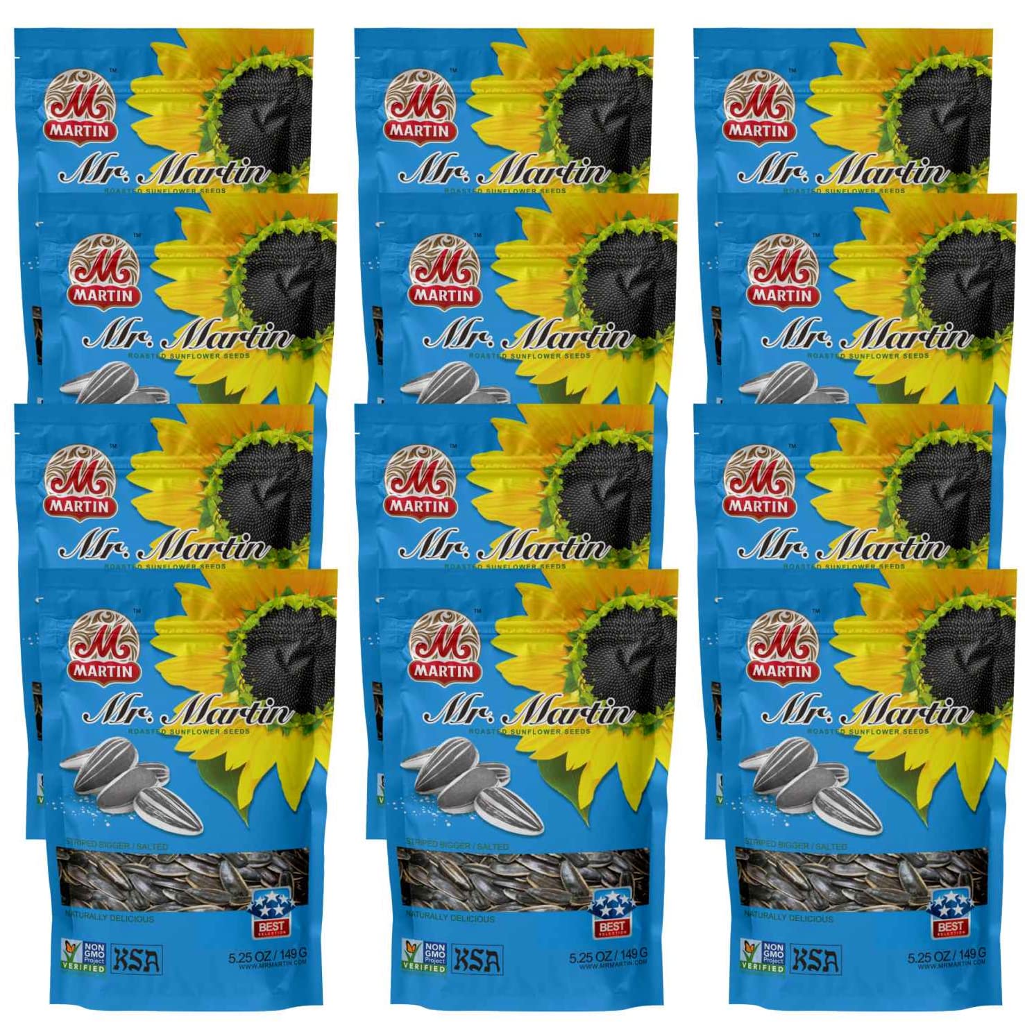 MR. MARTIN Freshly Roasted Salted Sunflower Seeds To Eat–Non-GMO, Crunchy, Delicious, Vegan, Kosher, Keto Friendly Snack– 5.25 Oz, 12 Pack