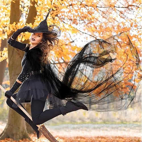 Miniatura 2 de Hercicy Capa de encaje de Halloween de longitud completa con capucha, capa gótica de bruja transparente para cosplay, disfraz de vampiro, boda