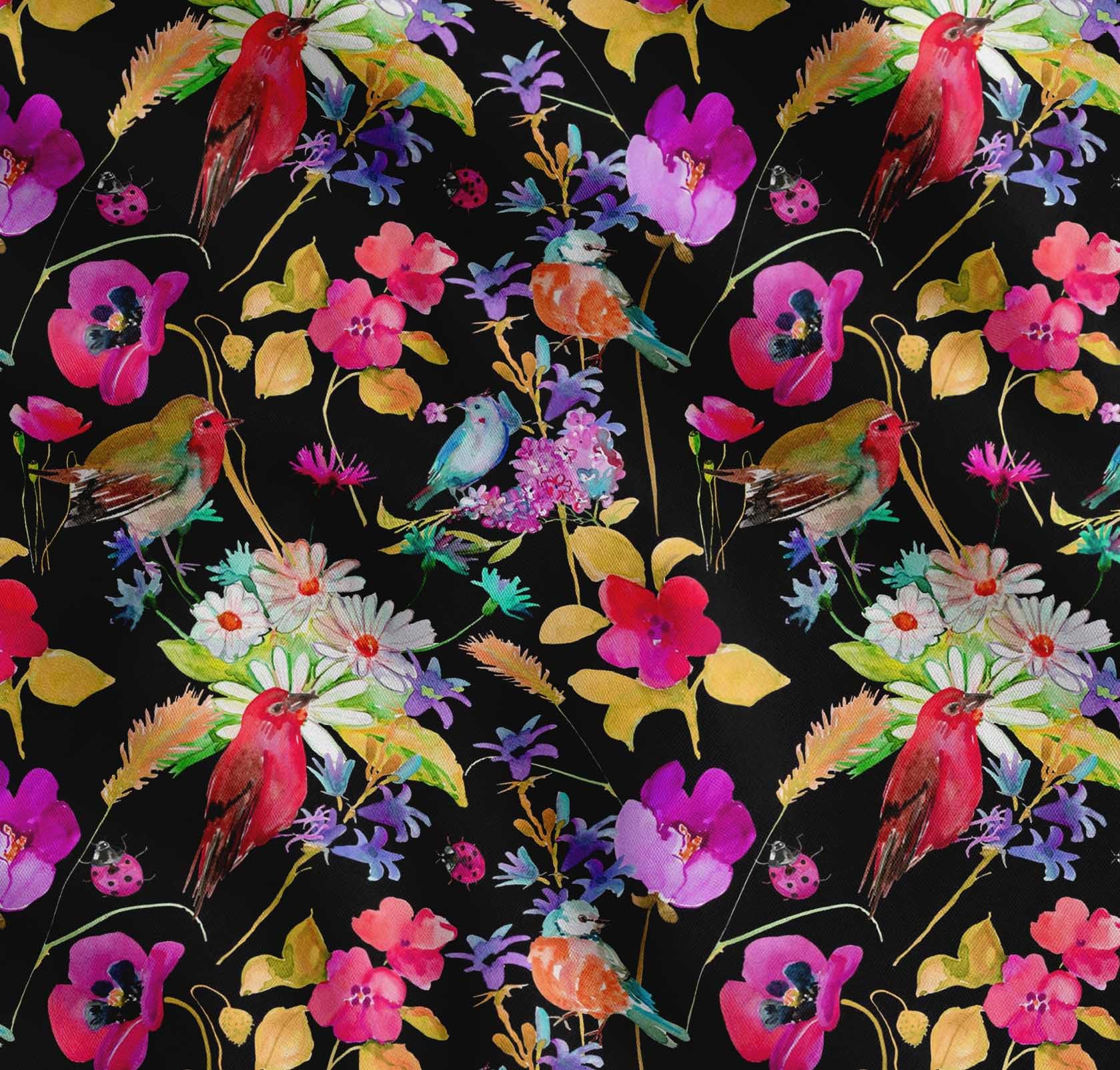 Soimoi Cotton Poplin Pink Fabric - by The Yard - 56 Inch Wide - Leaves, Floral & American Robin Bird Textile - Botanical Beauty with Charming Robins