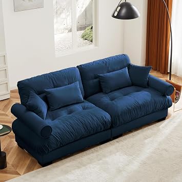 93.7" Oversized Modular Cloud Sofa 2-Seater Loveseat Sectional Couch with Pillows, Deep Seat Modern Velvet Sofa for Living Room, Apartment, or Home Theater, Blue