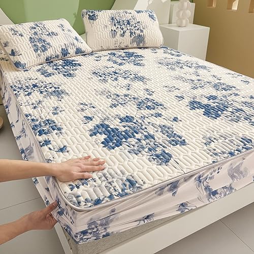 FCLDESHOP Sábanas de bolsillos profundos, sábana bajera con estampado de látex fresco grueso de verano, protector de colchón de animé de dibujos