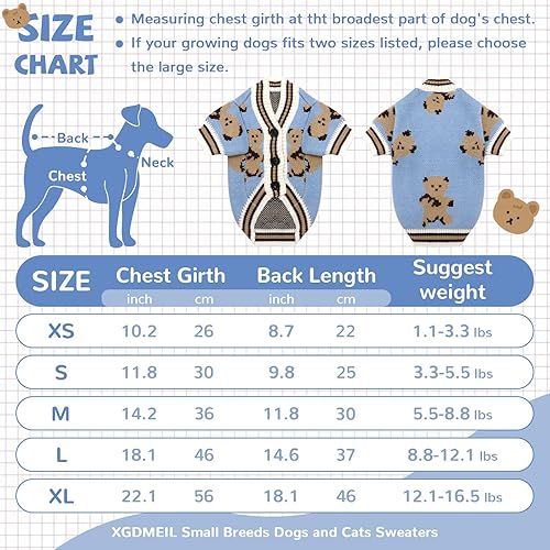 Miniatura 4 de Suéteres para perros pequeños, ropa de punto con oso lindo para perros pequeños y medianos, trajes suaves para mascotas, cachorros, gatos, trajes de