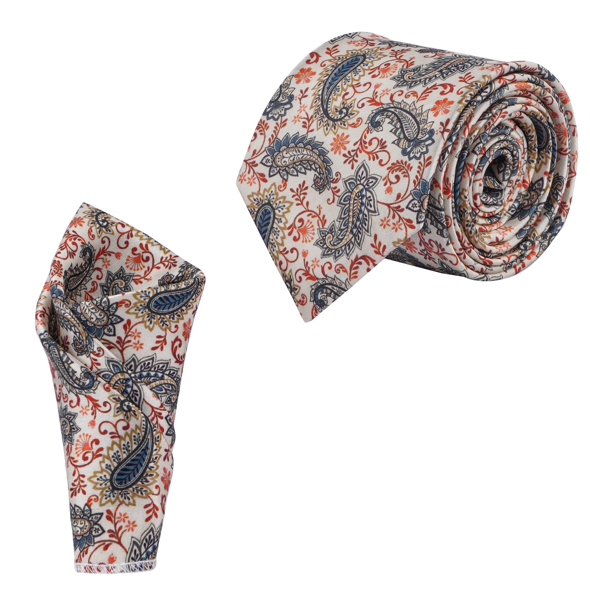 calixto Satin Paisley Printed Neck Tie for Men with Matching Pocket Square – Elegant Formal Necktie Set for Weddings, Business (Pack of 2)-picture-20