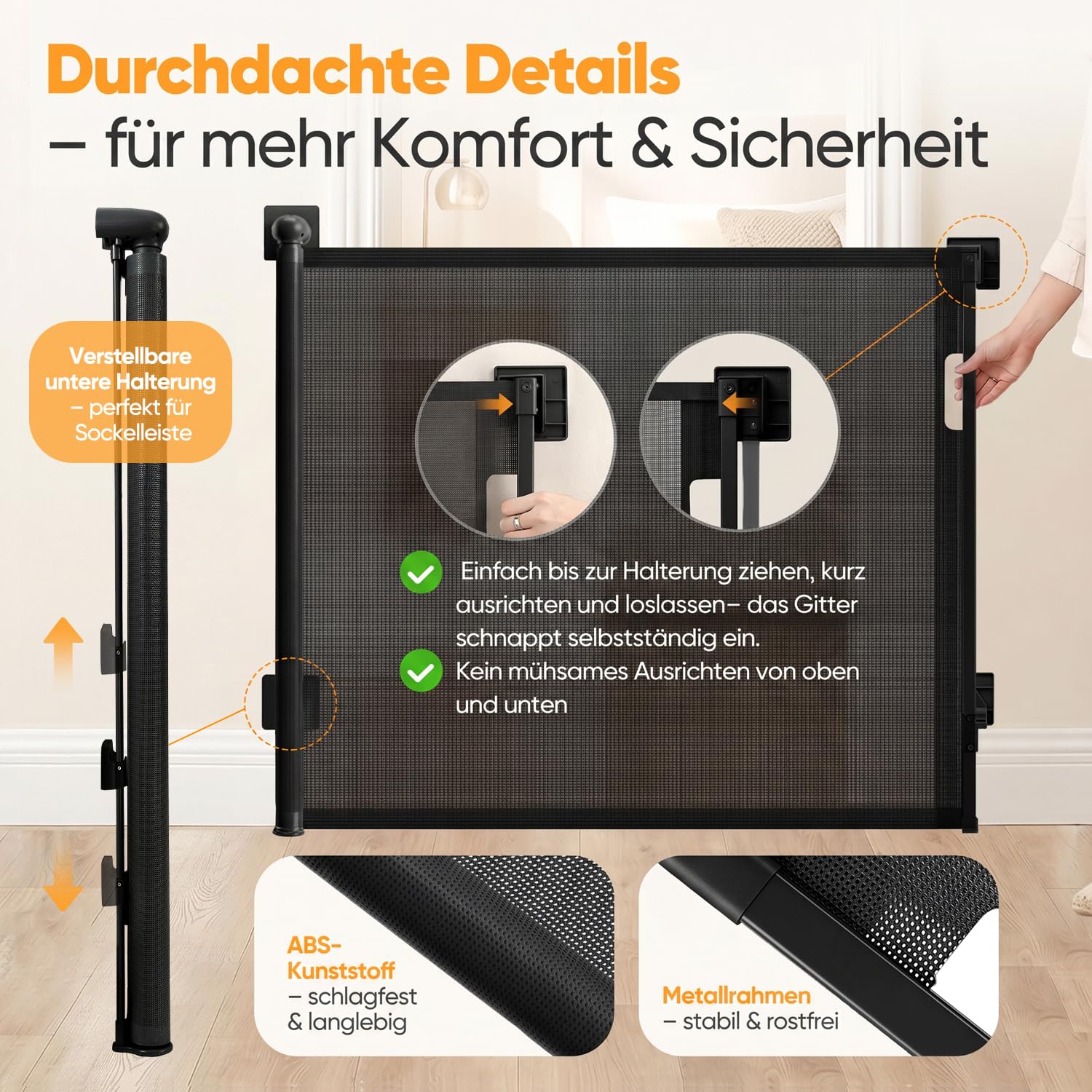 Sekey Treppenschutzgitter Ausziehbar 0-200 cm Höhe 97 cm ohne Bohren Absperrgitter Baby