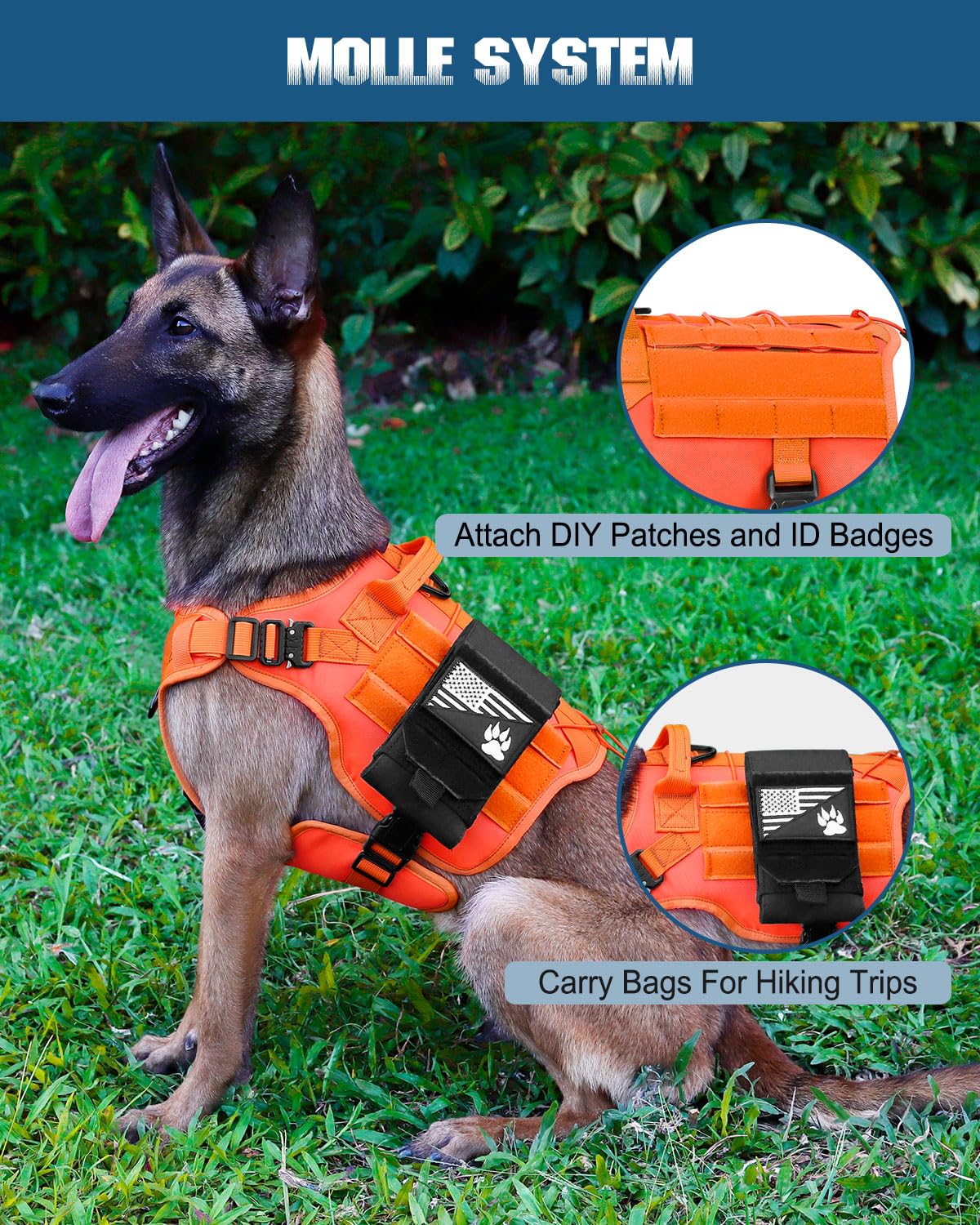 PETNANNY Arnés táctico para perros de servicio, chaleco de apoyo emocional para perros medianos y grandes, chaleco para perro de la ESA sin tirones con gancho y bucle, chaleco Molle de trabajo para