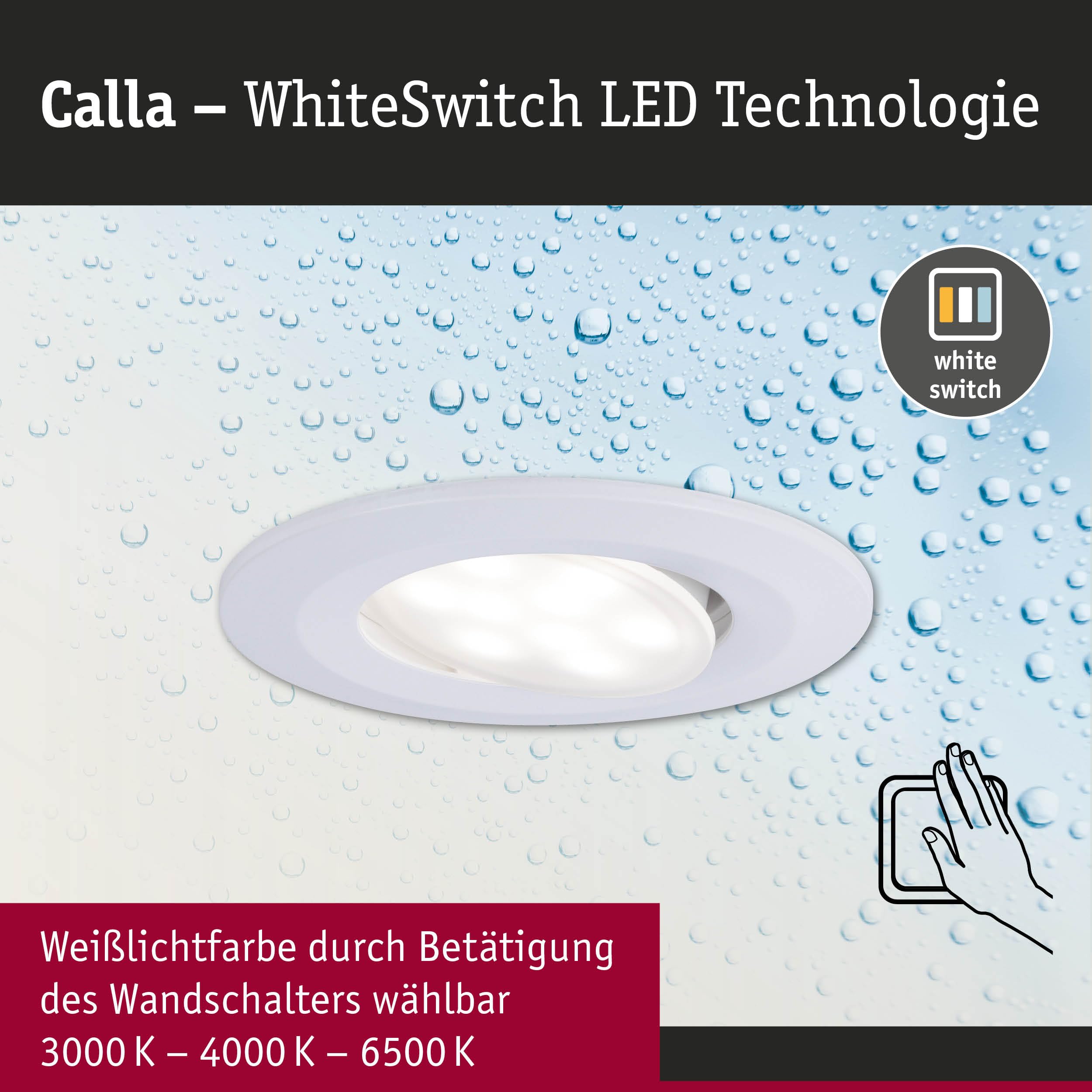 Paulmann 98197 LED Einbauleuchte Calla 10er-Set IP65 rund 90 mm 30° 10x5W 10x430lm 230V White Switch Weiß matt