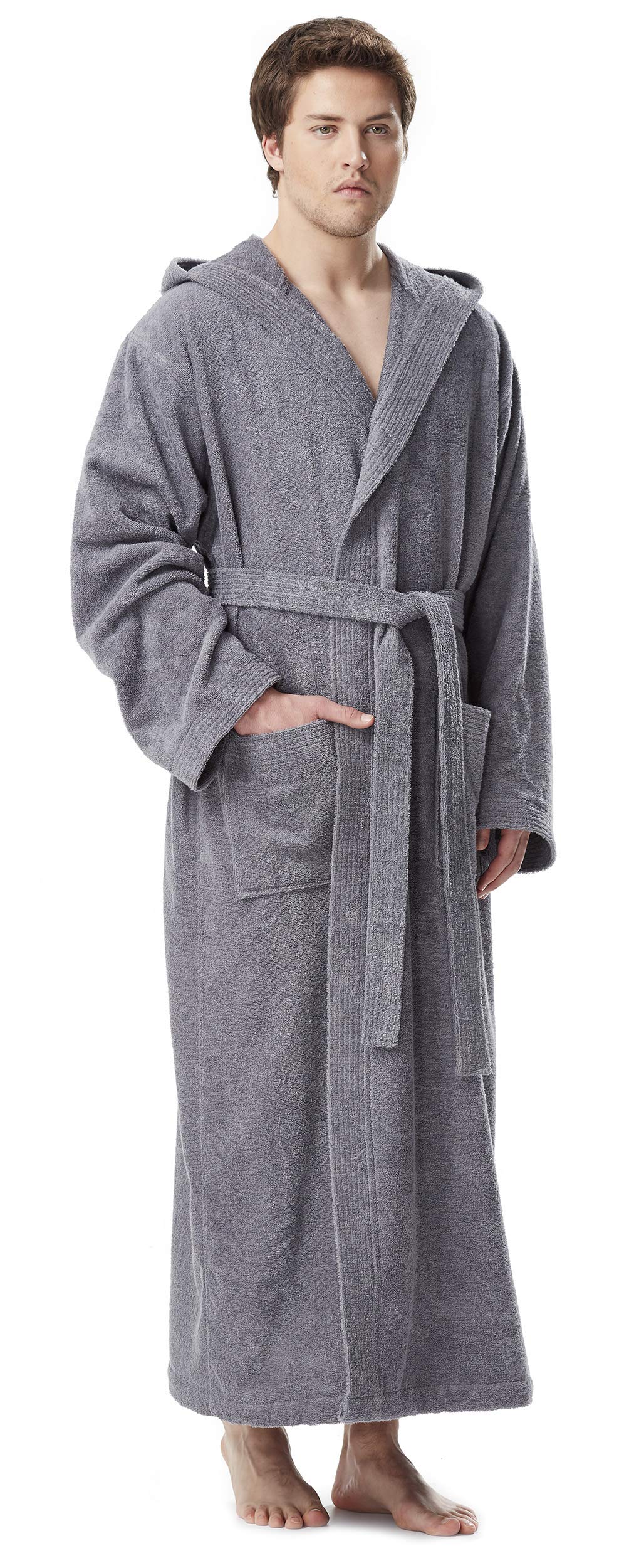 Arus Herren Bademantel mit Kapuze, wadenlang oder knöchellang, 100% Baumwolle (380 g/m²) Frottee OEKO-TEX® Zertifiziert
