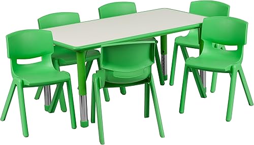 Conjunto Flash Furniture de mesa resctangular y 6 sillas apilables de plástico con 6 sillas apilables para escuela Acero Azul