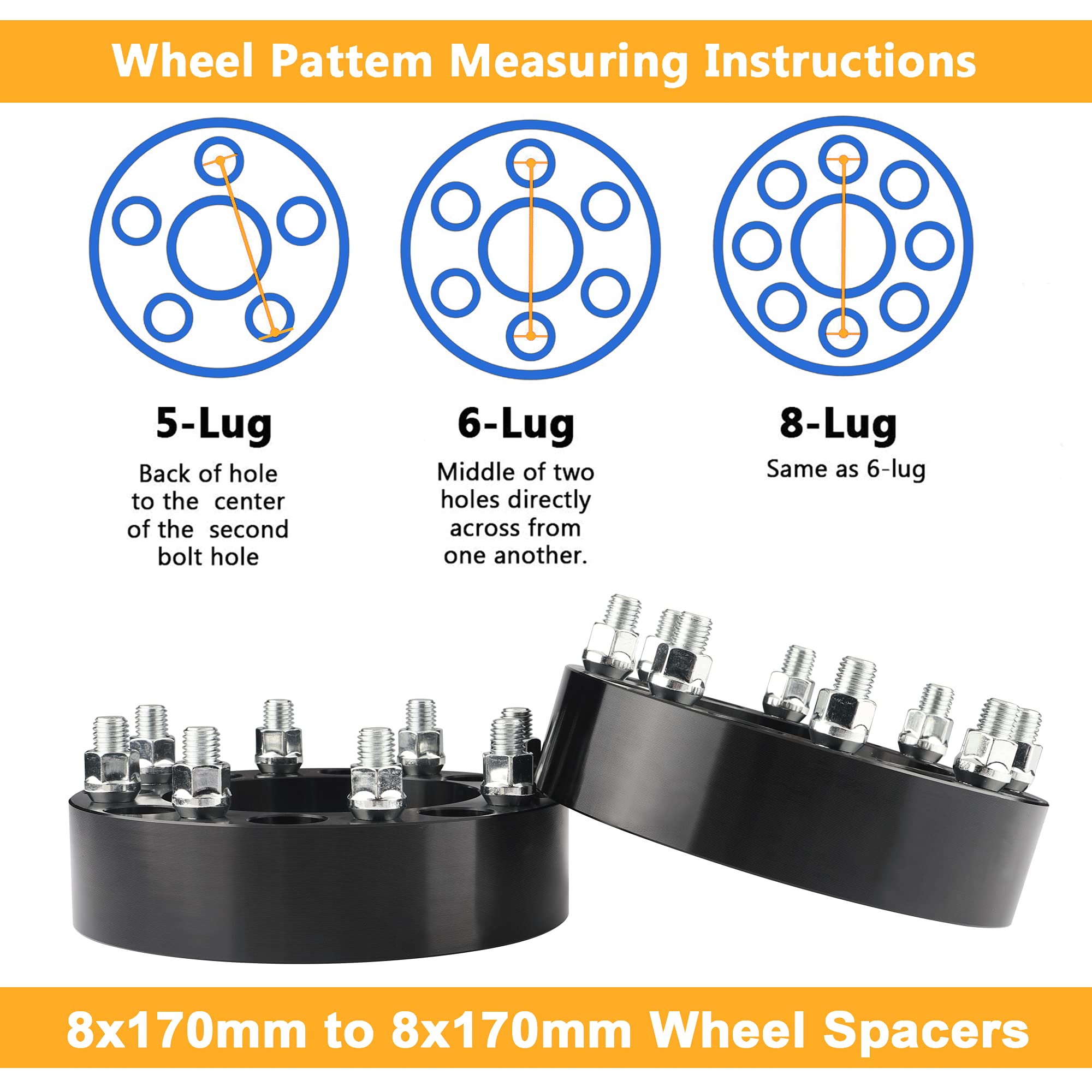 EZISOE 2 pcs 8x170 Wheel Spacers for f250/350 Super Duty|Excursion Truck, 2 Inch 8x170 Wheel spacers 130mm Hub Core with 14x2 Studs