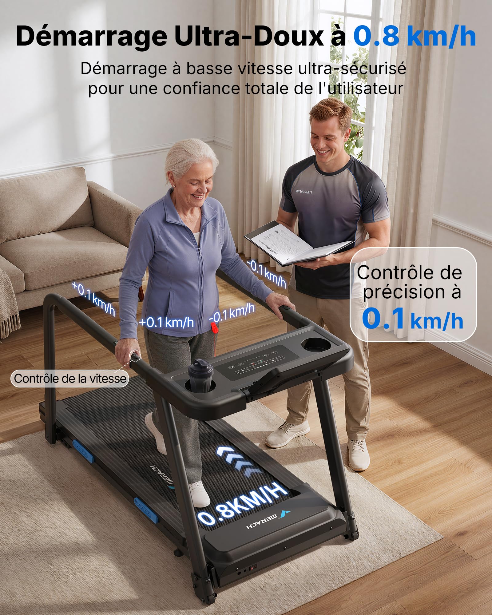 MERACH Tapis de Course Électrique Moteur Silencieux 3,0 CV Charge Max 136kg pour Seniors Rééducation Cardio à Domicile