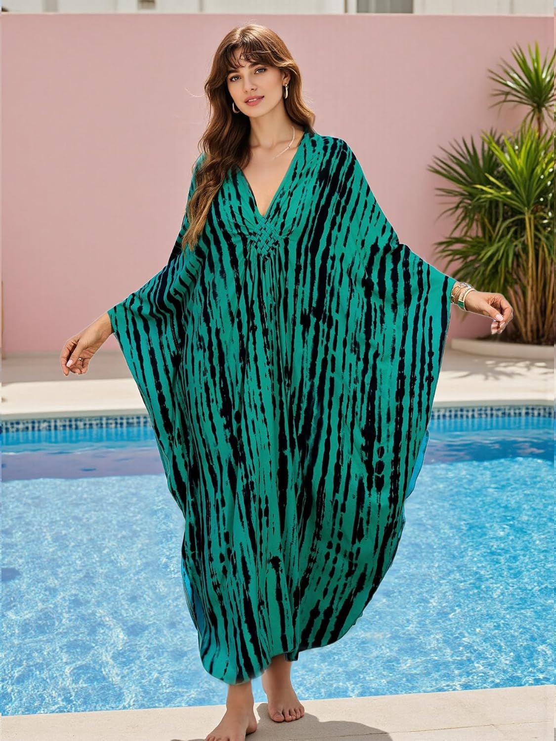 Kaftan Dresses for Women Plus Size Caftan Swimsuit Cover Up, Boho Beach Dress with Batwing Sleeves - Image 3