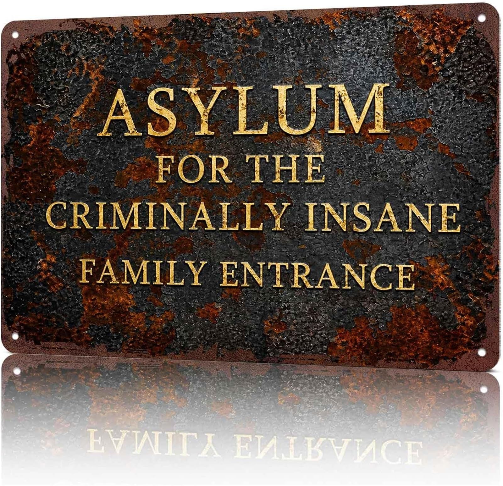 MQXFCZUX Asylum for the Criminally Insane Family Entrance Vintage Aluminum Metal Sign Humorous Halloween Decor 8 X 12 in