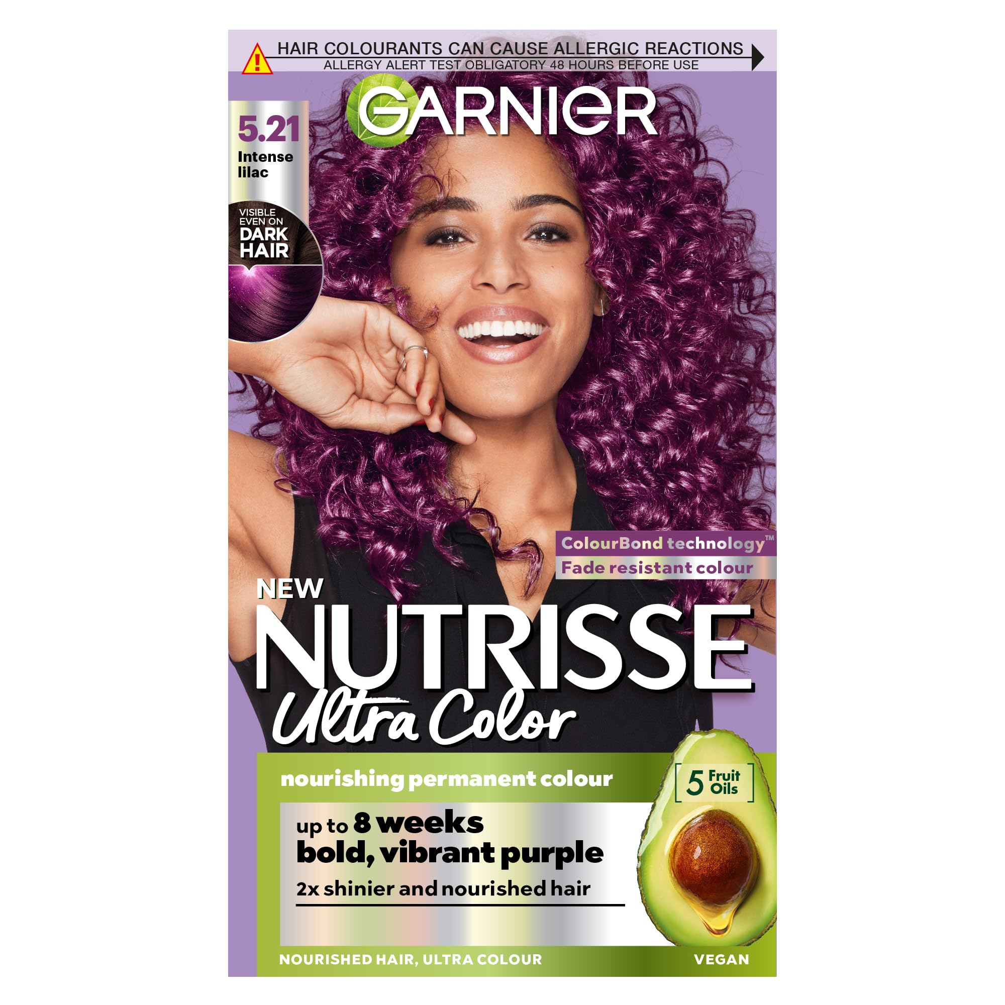 Garnier Nutrisse Ultra Color, Permanent Hair Dye, Intense Colour, For All Hair Types, 5.21 Intense Lilac