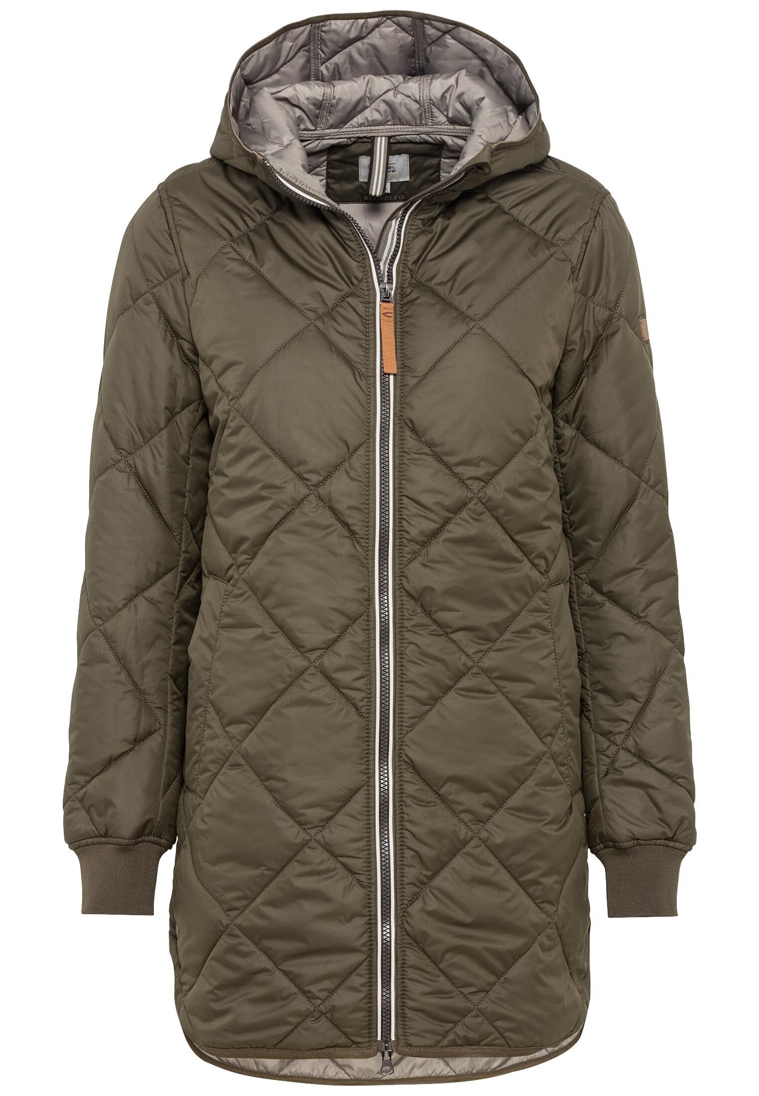 camel active Women's long quilted coat with diamond quilting coat, dark green, XS/S